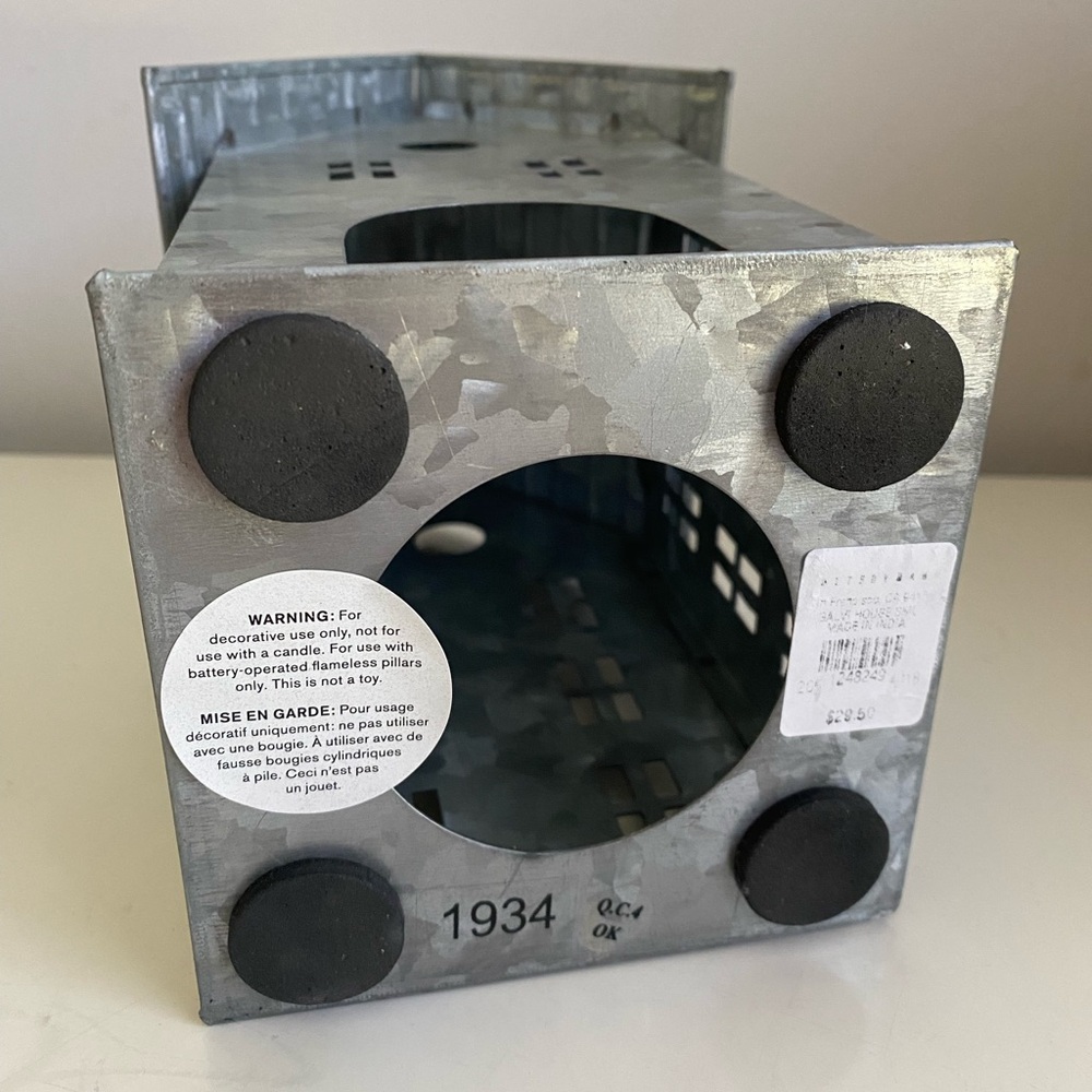 Pottery Barn Gray Galvanized Decorative House Lantern Christmas Village NEW - Picture 4 of 7